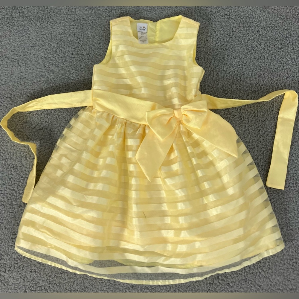 Special Editions Sears Kmart Yellow Stripe Big Bow Baby Toddler Dress Size 12